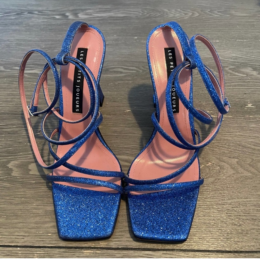 Les petites joures Blue glittery sandals. SIZE 40.5